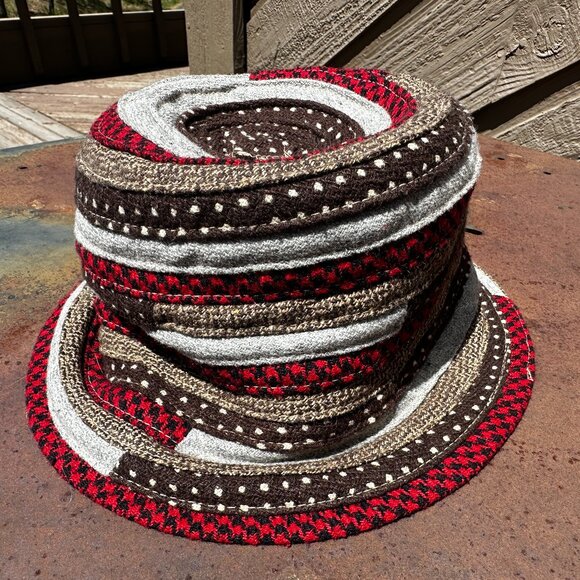 EUC Patchwork Bucket Hat with Red an Brown Contrast Prints - Picture 1 of 7